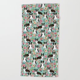 Brindle Cardigan Corgi Florals - cute corgi design, corgi owners will love this mint florals corgi Beach Towel