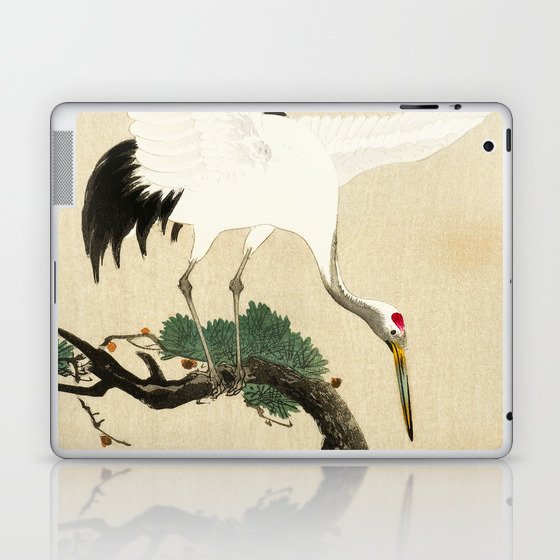 Crane and its chicks on a pine tree  - Vintage Japanese Woodblock Print Art Laptop & iPad Skin