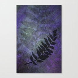 Purple Grunge with Black Foliage Fern Silhouette - Digital Illustration - Artwork Canvas Print