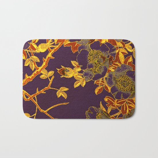 rich floral on purple Bath Mat
