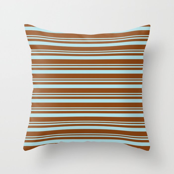 Powder Blue & Brown Colored Striped Pattern Throw Pillow