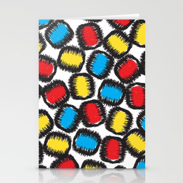 BLOCK PRINT PATCH PRIMARY CYAN RED YELLOW BLACK Stationery Cards