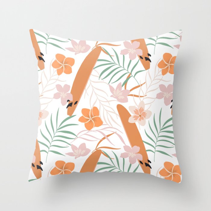 Minimalistic Tropical Blush Leaves Aloha Pattern Throw Pillow