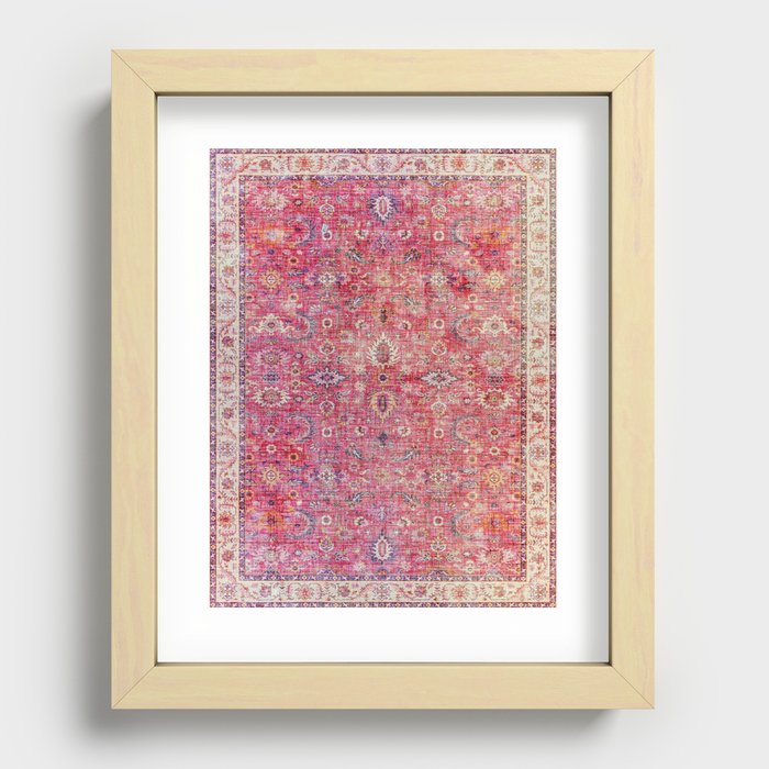N45 - Pink Vintage Traditional Moroccan Boho & Farmhouse Style Artwork. Recessed Framed Print
