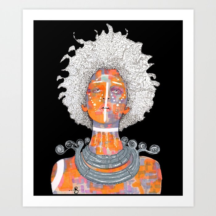 Portrait Of An African Queen With White Eyes And Awesome Afro Art Print By Annabellstudio Society6