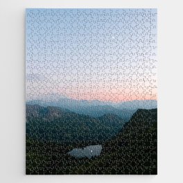 Calm Mountain Lake Sunset and Moon Reflection Jigsaw Puzzle
