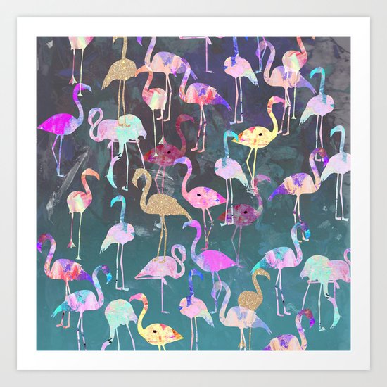 After Dark Flamingo Party Art Print