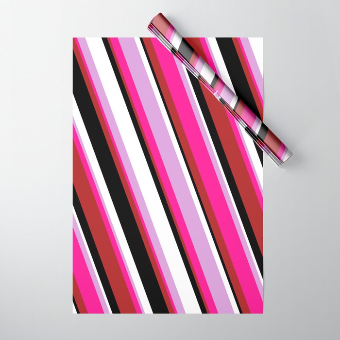 Eyecatching Plum, Deep Pink, Red, Black & White Colored Lined/Striped Pattern Wrapping Paper