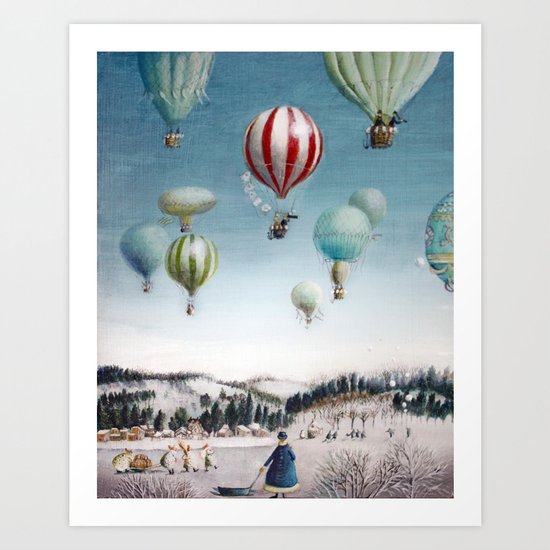 Ballooning over everywhere: Winter Art Print