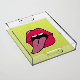 Super cool cartoon pop art sexy red lips with tongue out Acrylic Tray