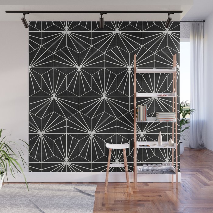 Hexagonal Pattern - Black Concrete Wall Mural