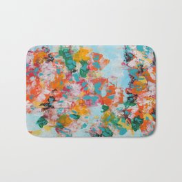 Rencontre Bath Mat | Green, Pink, Painting, Water, Abstract, Bleue, Gardens, Turquoise, Colors, Yellow 