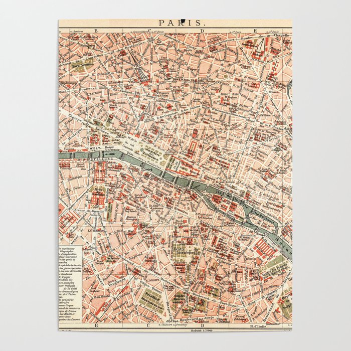 Vintage Map of Paris Poster