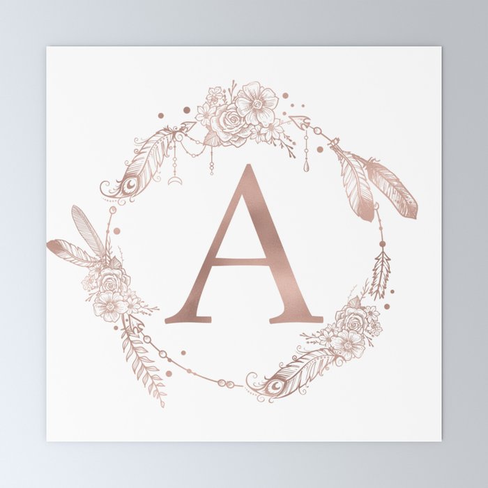 | Gold Initial Mini Art Monogram A Letter Nature Print Society6 Rose Magick Pink by