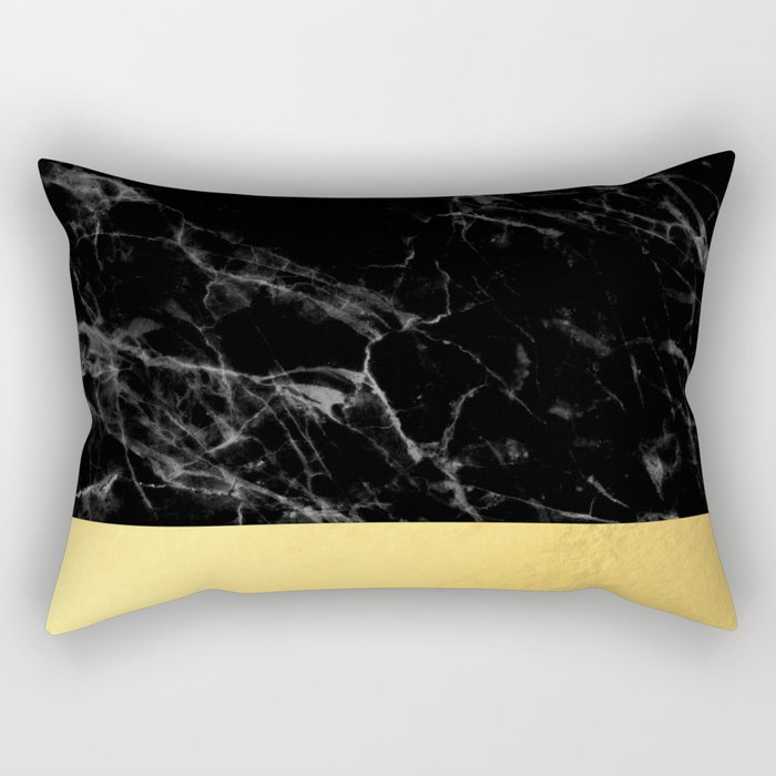 Black Marble & Gold Rectangular Pillow