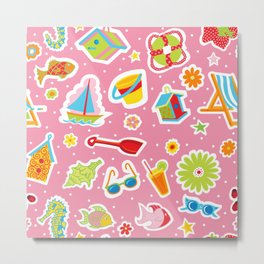 Summer Fun Pink Metal Print | Graphicdesign, Sunglasses, Sandcastle, Strawberries, Polkadots, Daisies, Fish, Shovel, Seahorse, Beachchairs 