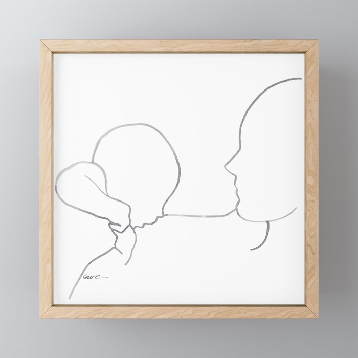 Breastfeeding Mother & Child Line Drawing Framed Mini Art Print