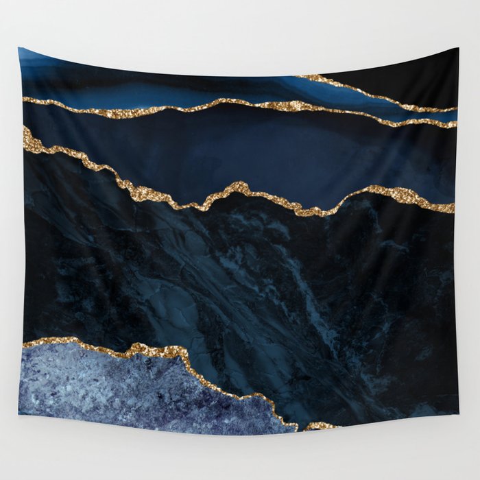 Navy Blue Gold Agate Geode Stone Jewel Pattern Wall Tapestry by Honey Design Studio Society6
