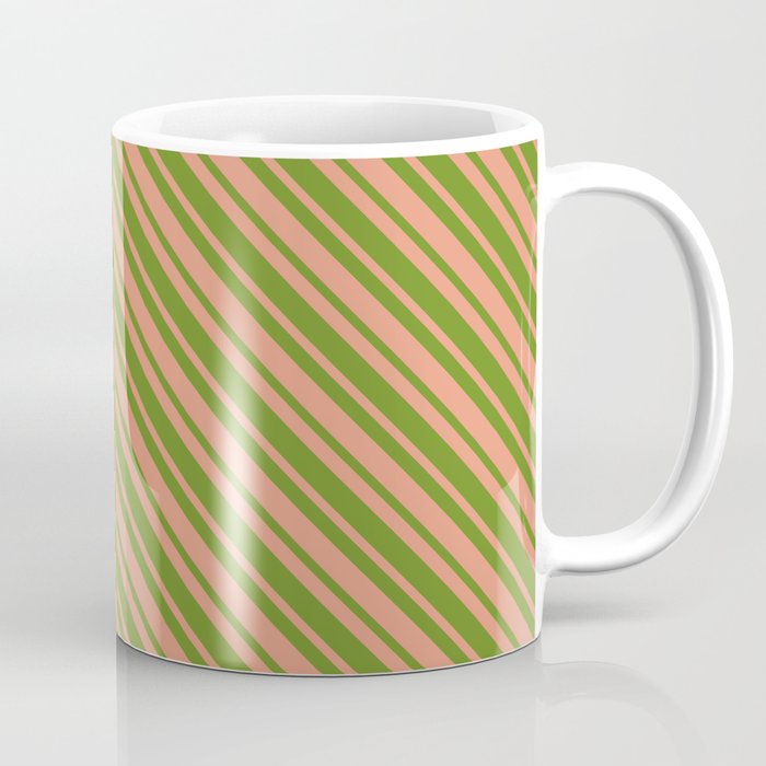 Dark Salmon and Green Colored Lined Pattern Coffee Mug