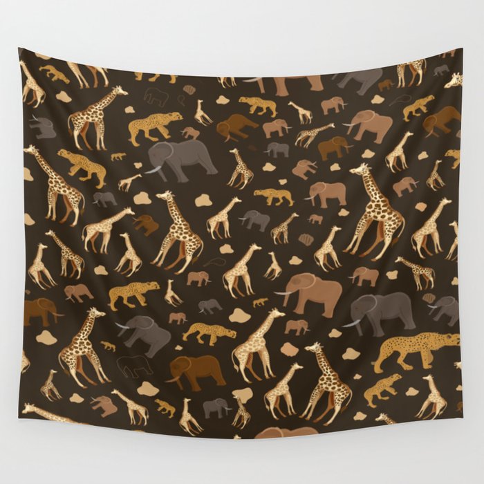 Safari Giraffe, elephants and cheetah pattern  Wall Tapestry