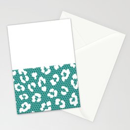White Leopard Print Lace Horizontal Split on Turquoise Green Stationery Card