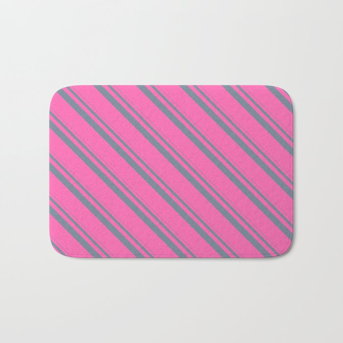 Light Slate Gray and Hot Pink Colored Pattern of Stripes Bath Mat
