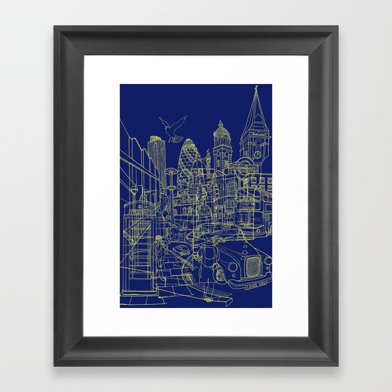 London! Navy Framed Art Print