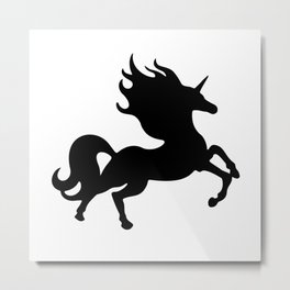 Simple Black Unicorn Metal Print | Rare, Equine, Charger, Silhouette, Legendary, Fantasy, White, Legend, Mythical, Blackandwhite 