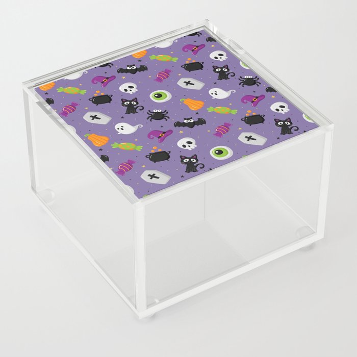 Halloween Seamless Pattern with Funny Spooky on Purple Background Acrylic Box