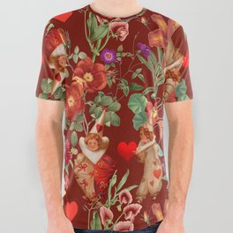 Valentine's Day In the Red Dahlia Blooming Garden - Vintage illustration collage   All Over Graphic Tee