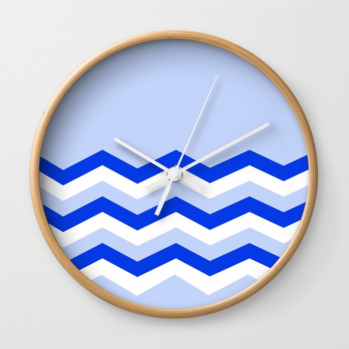 Geometric abstract - zigzag blue and white. Wall Clock