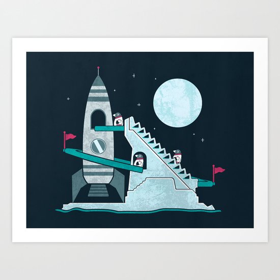 Penguin Space Race Art Print
