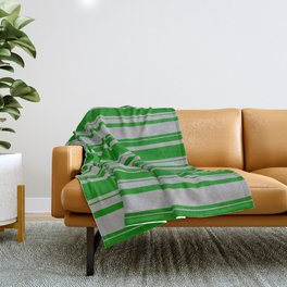 [ Thumbnail: Dark Gray and Green Colored Striped Pattern Throw Blanket ]