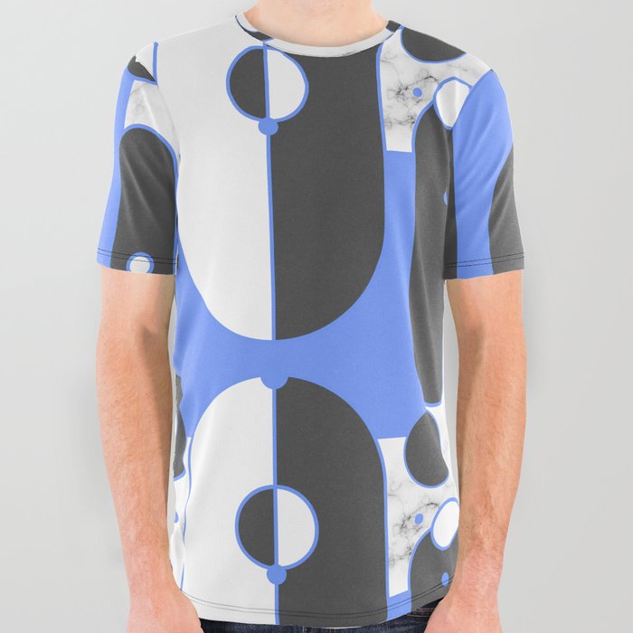 Abstract Geometric Pattern- Cornflower Blue All Over Graphic Tee