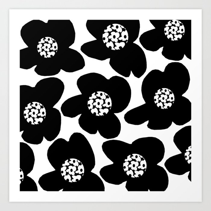 floral print black and white background