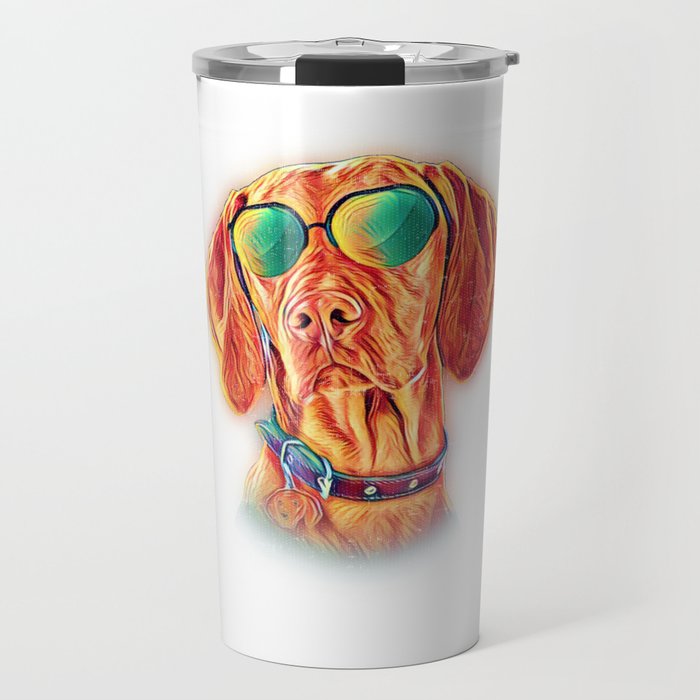 Vizsla Neon Dog Sunglasses Travel Mug