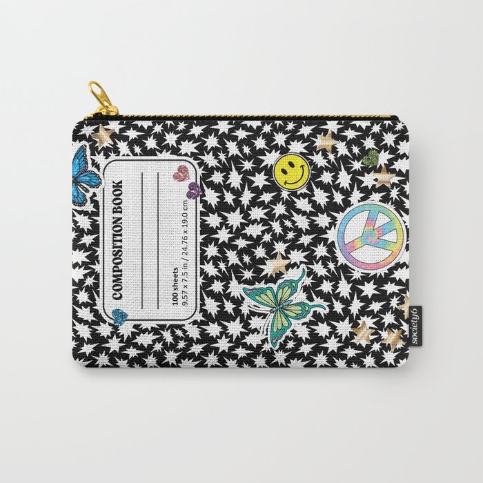 Composition Book with 90s Stickers- black Carry-All Pouch