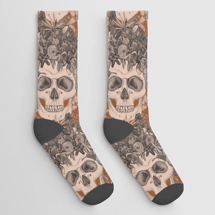skull damask rust Socks