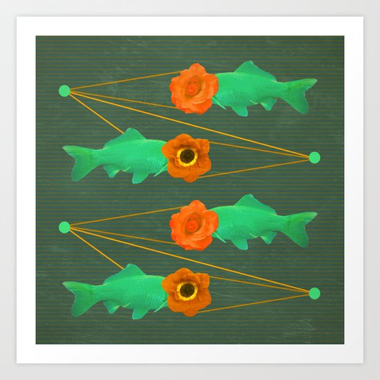 fishes and flowers color option Art Print
