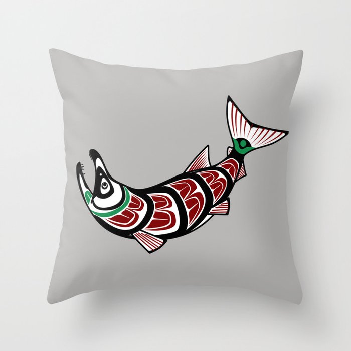 Haida Salmon Throw Pillow