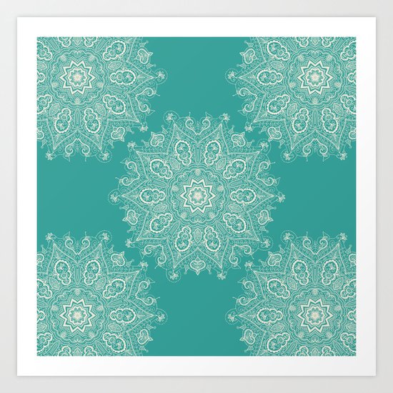 Teal and Lace Mandala Art Print