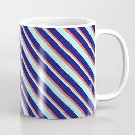[ Thumbnail: Turquoise, Midnight Blue, and Red Colored Lines Pattern Coffee Mug ]