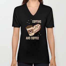 Coffins And Coffee Coffin Halloween V Neck T Shirt