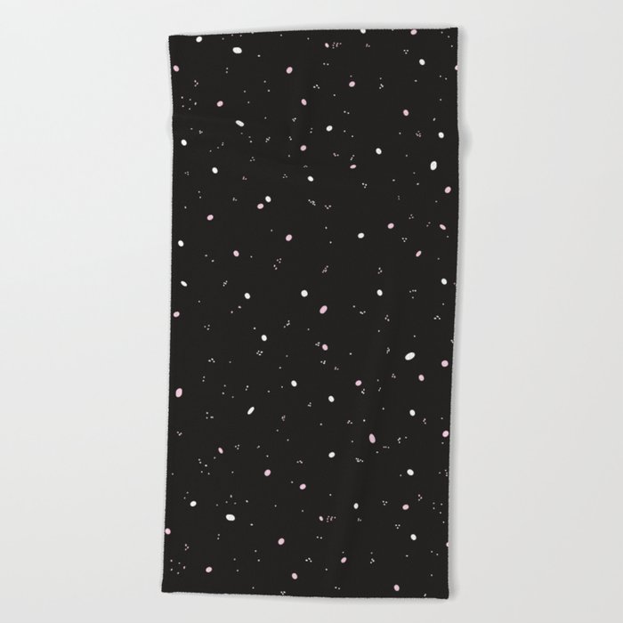 Black and white with pale pink abstract polka dots pattern Beach Towel