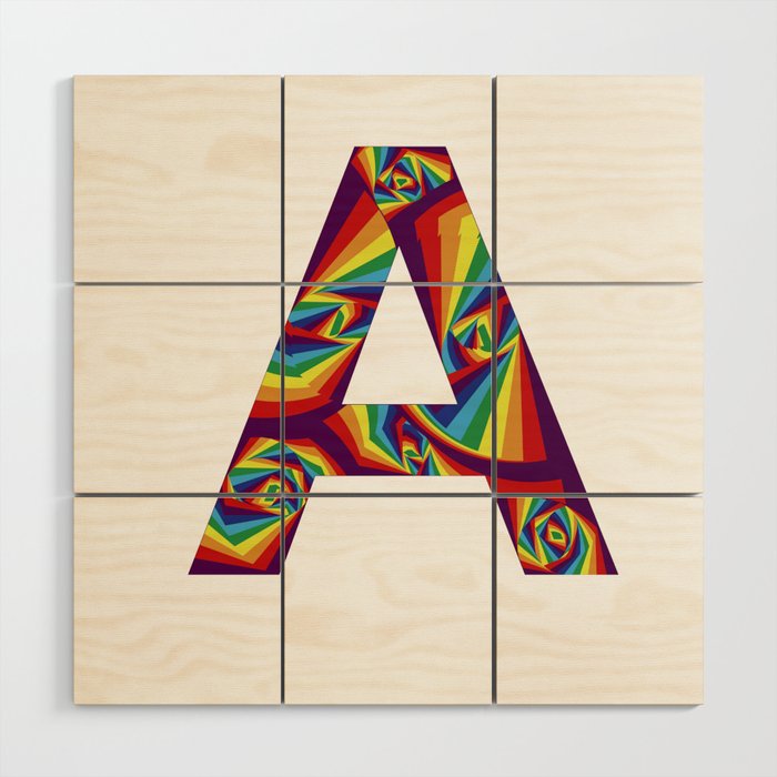 capital letter A with rainbow colors and spiral effect Wood Wall Art
