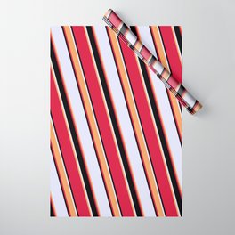 [ Thumbnail: Lavender, Brown, Crimson, and Black Colored Striped Pattern Wrapping Paper ]