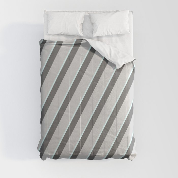 Dim Gray, Light Grey & Light Cyan Colored Lines/Stripes Pattern Comforter