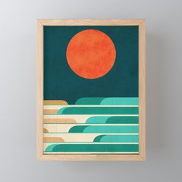 Chasing wave under the red moon Framed Mini Art Print