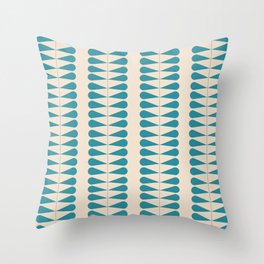 Blue geometric mid century retro plant pattern Throw Pillow