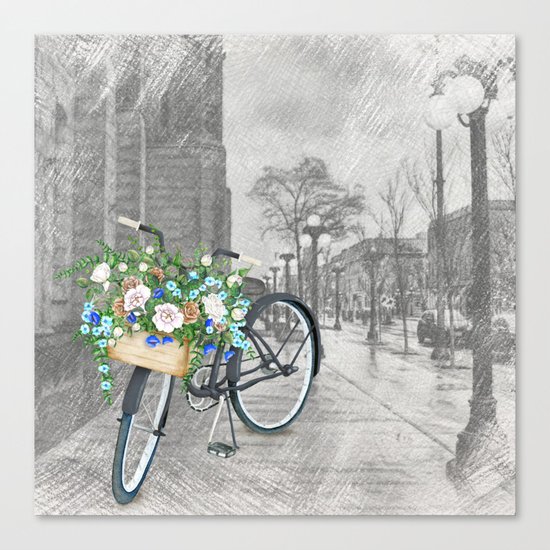 Black bike & street sketch Canvas Print